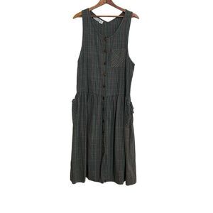 Avocado Plaid Sleeveless Cotton Button Front Midi Dress Gray Pink Size Large